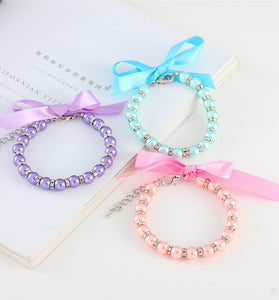 Striped Fashion Pearl Necklace Pet Collar
