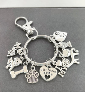 Dog Bones Cat Fish Footprints Dog's Paw Best Friend Pet Key Ring